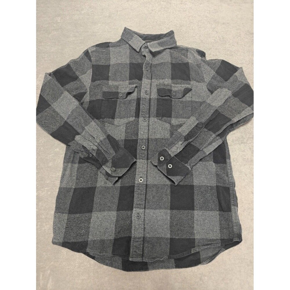 Dravus Men’s Medium Black Gray Buffalo Plaid Flannel Shirt Button Up Cotton